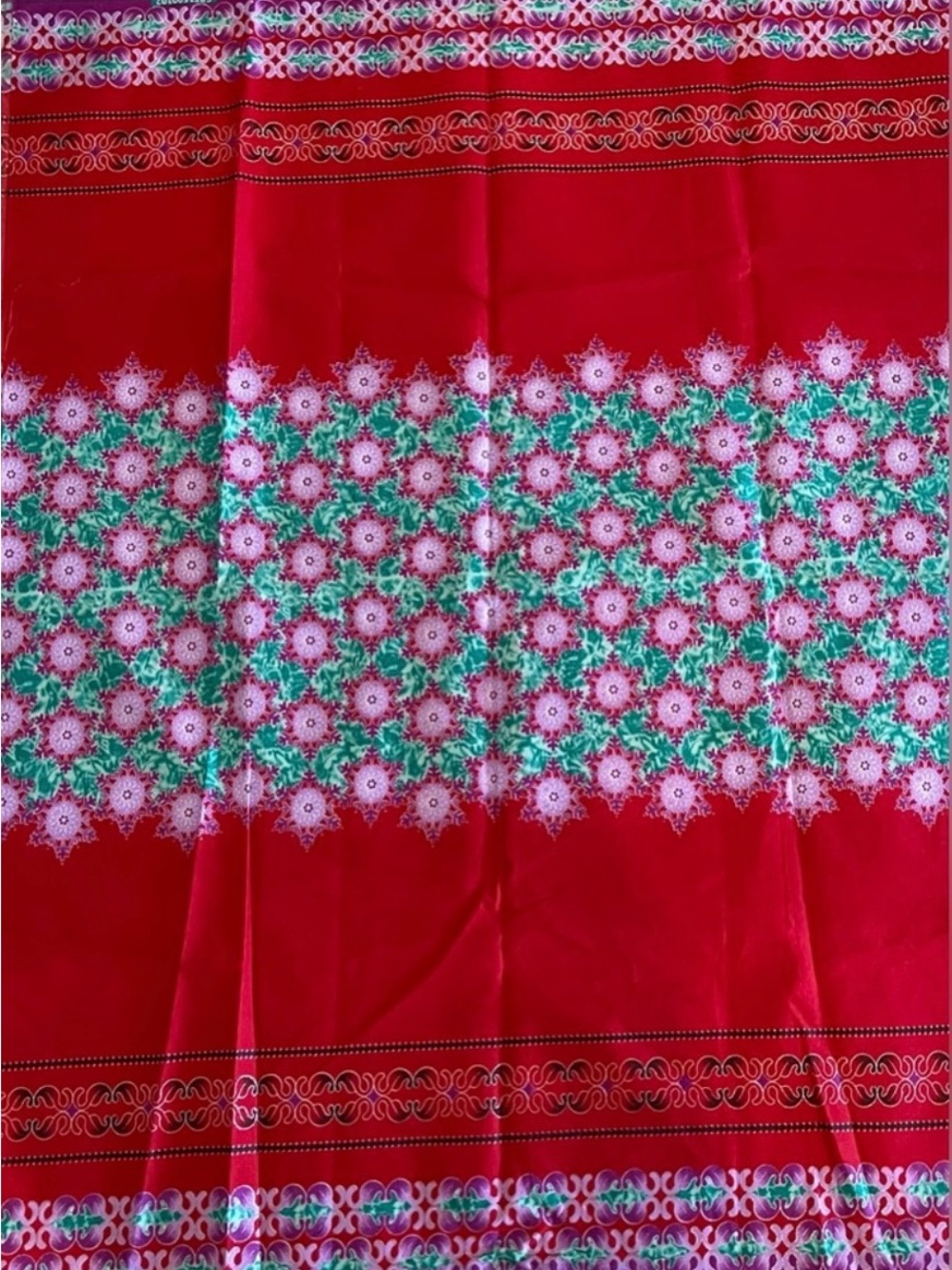 Red Floral Pattern Multicolor Poly Print Fabric